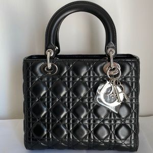 Authentic New Lady Dior Black Lambskin Silver Hardware